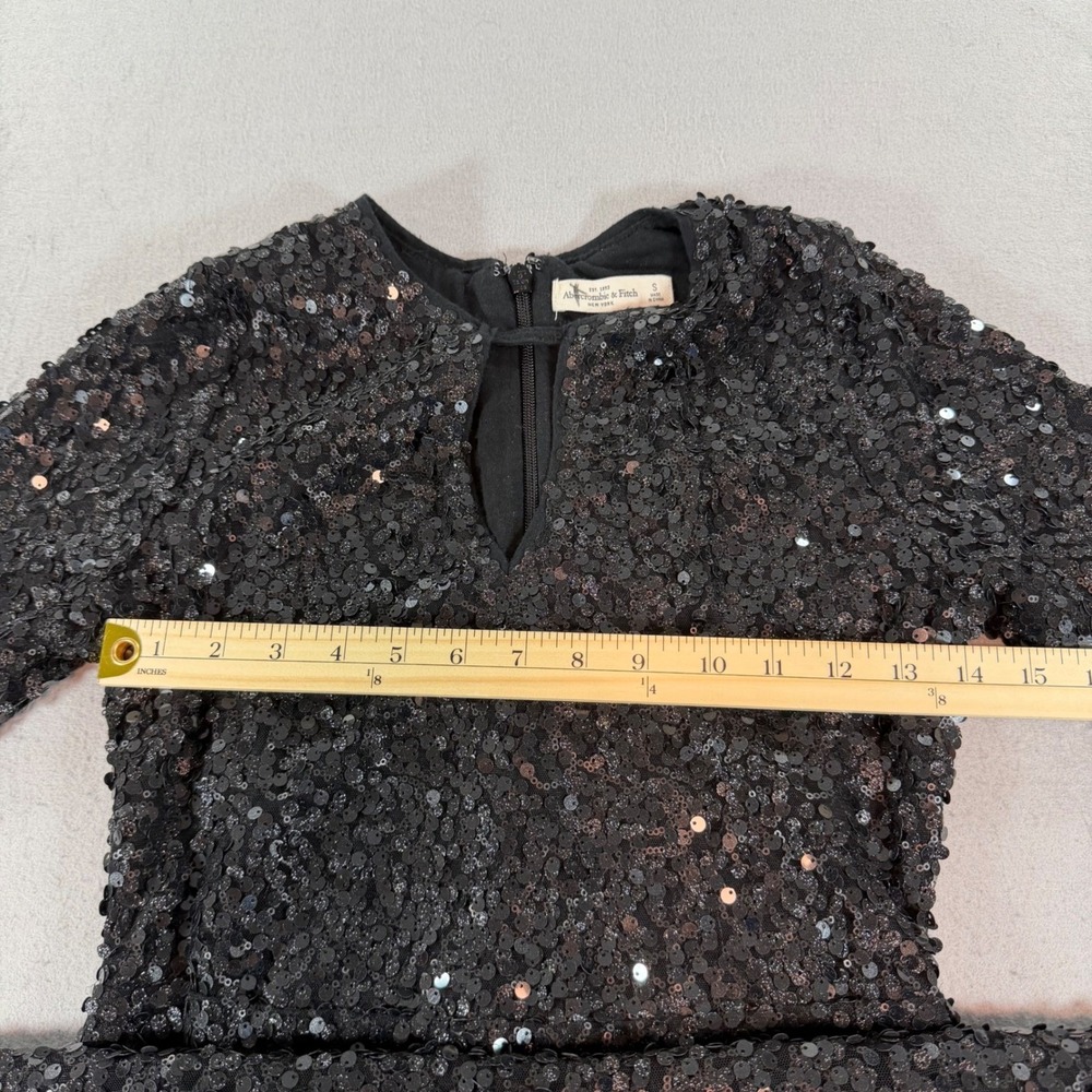 Abercrombie Sequin Mini Dress Black Long Sleeve V Neck Party Womens S - Picture 6 of 10